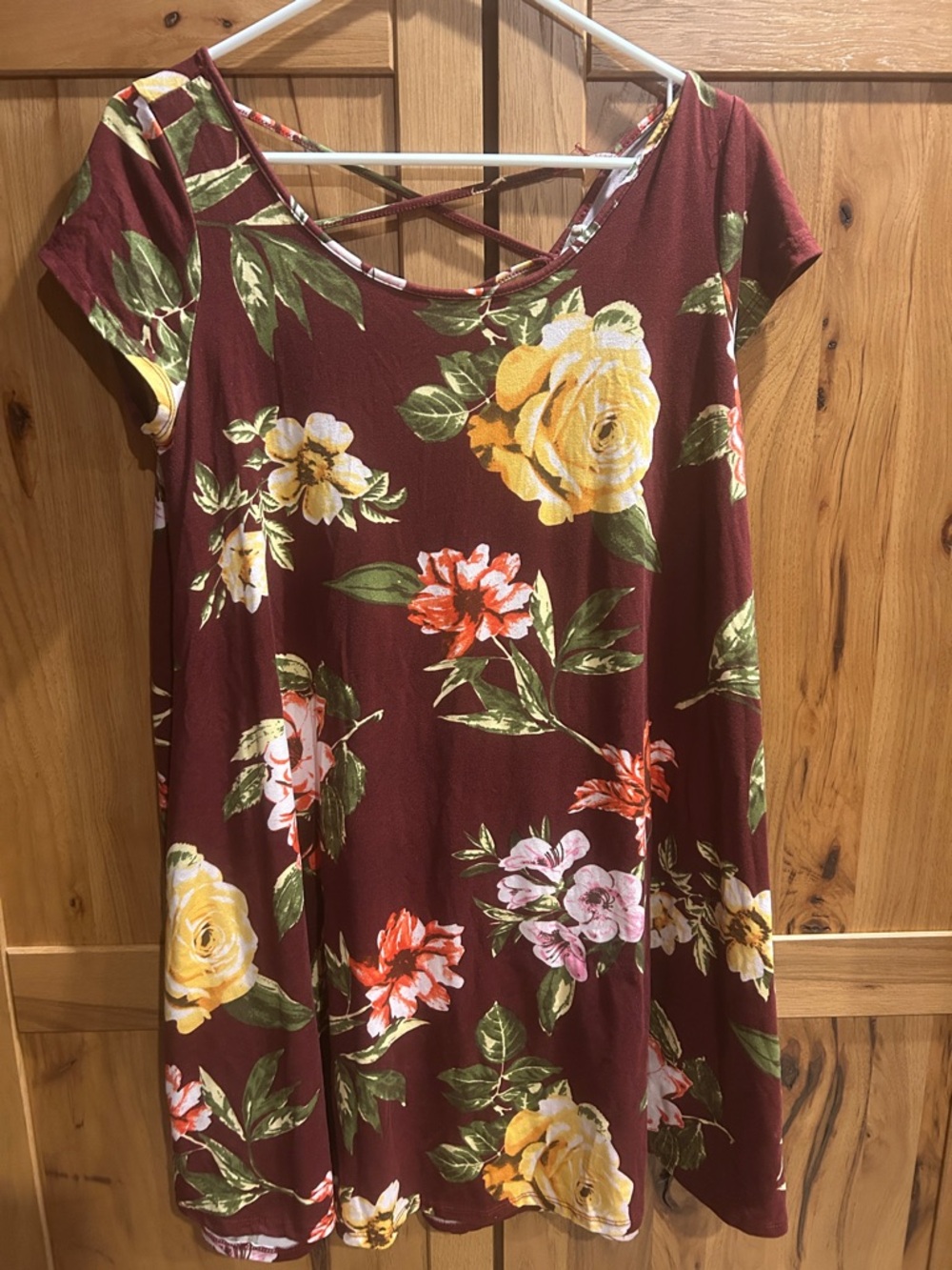 Heart & Hips Burgundy Floral Crisscross-Back Mini Dress